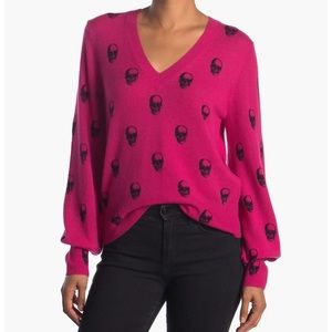 360 Skull Cashmere Hot Pink Jamie Jack Skull Print Cashmere Sweater Small